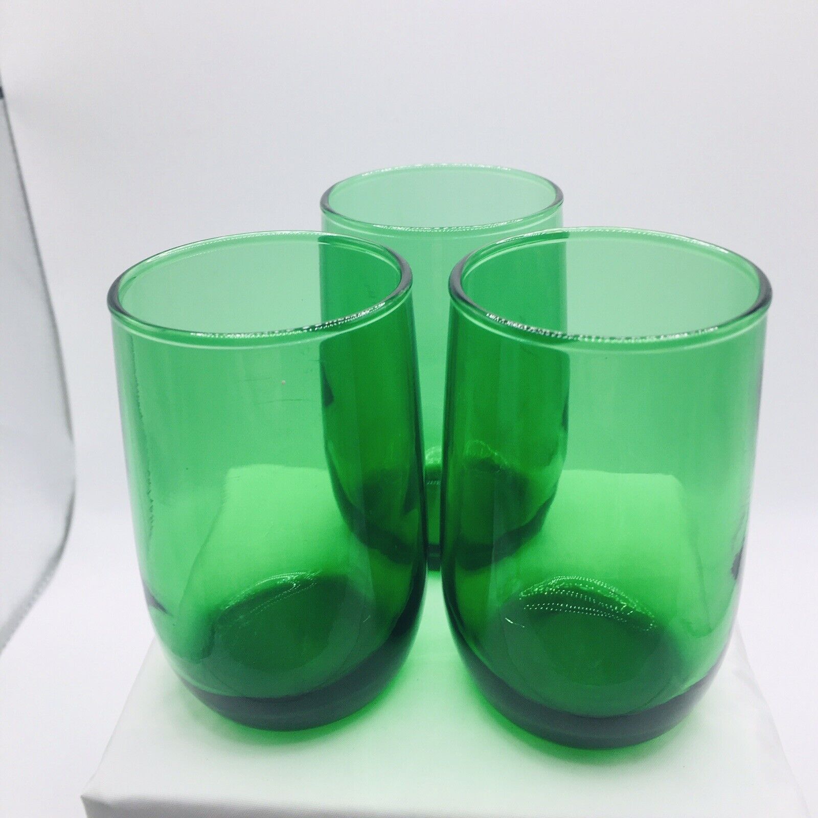 Lot of 3 Vintage Small Anchor Hocking Forest Green Juice Glasses - 3 1/4\