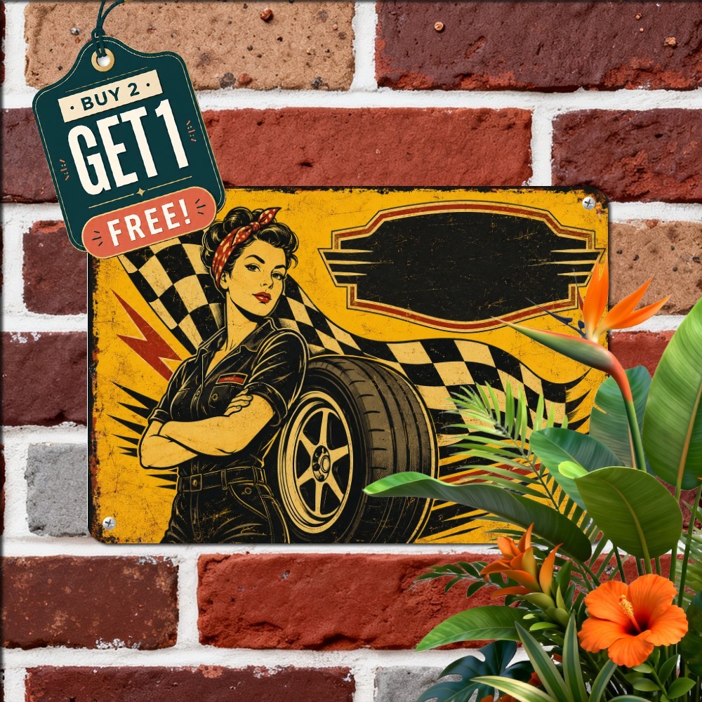 Tattooed Pinup Girl Metal Sign Vintage Rockabilly Lounge Wall Tin Plaque