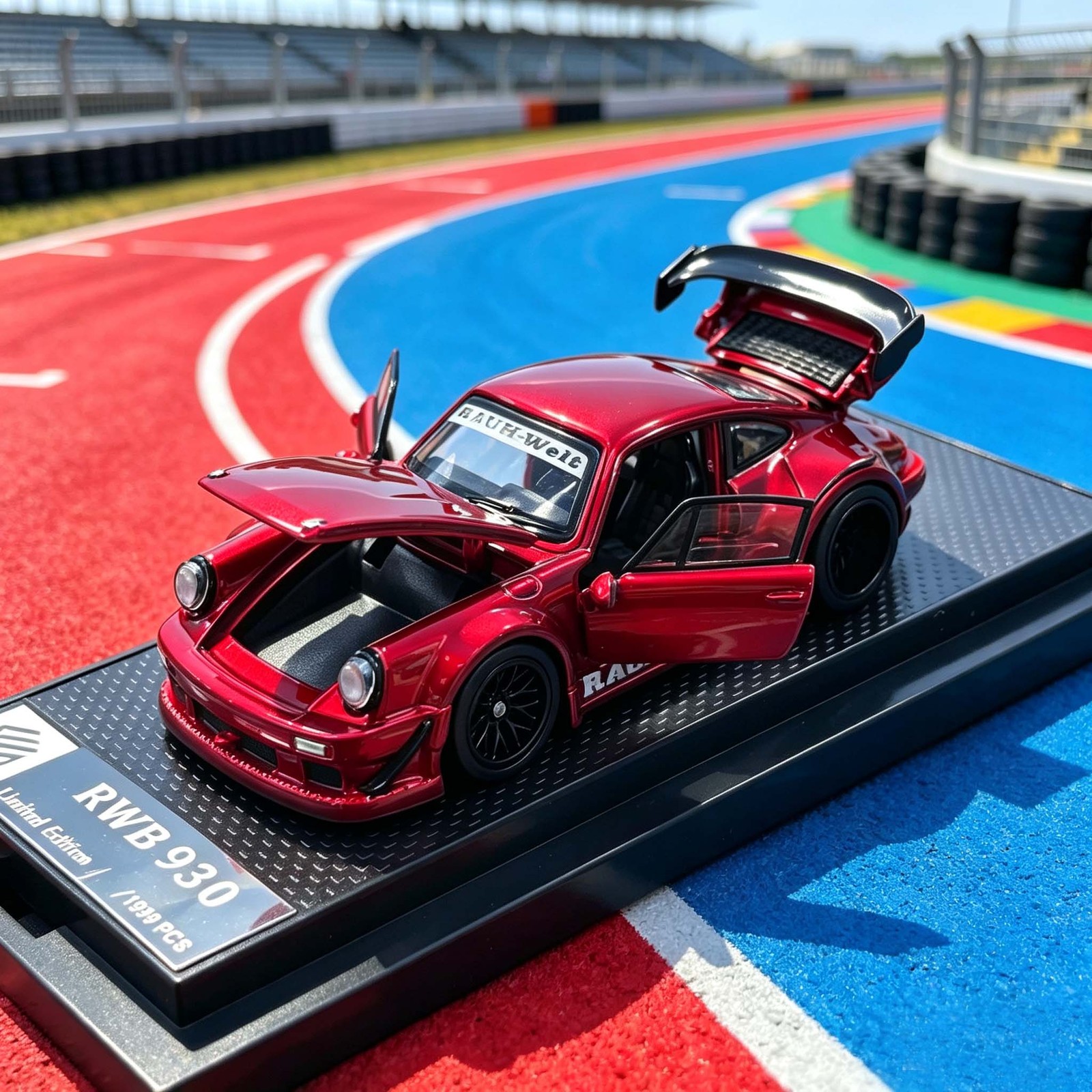 1:64 RWB 930 Widebody Clear Red Diecast Full-Open Miniature Collectible