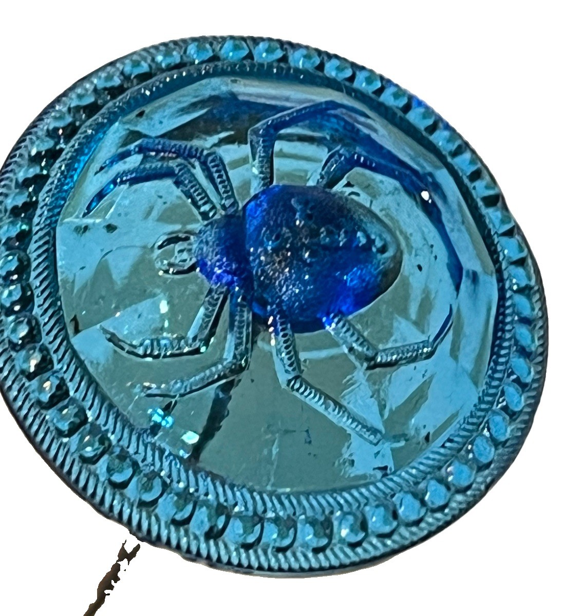 Antique Victorian Edwardian Cobalt Blue Czech Pressed Glass Spider Hat Pin Antique Victorian Edwardian Cobalt Blue Czech Pressed Glass Spider Hat Pin