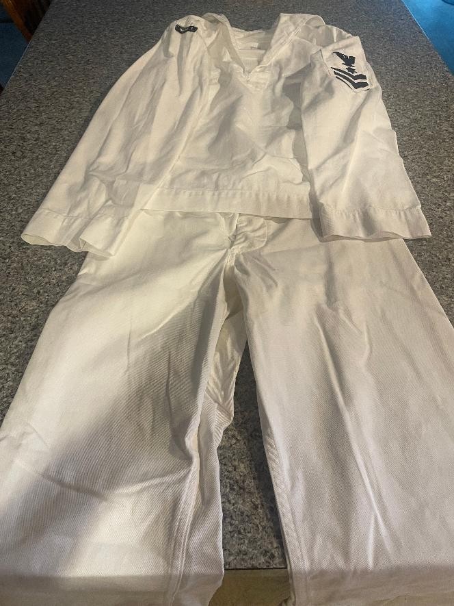 Vintage US Navy Sailor Uniform Set~Dress Whites~Bell Bottom Button Fly Pants~EUC Vintage US Navy Sailor Uniform Set~Dress Whites~Bell Bottom Button Fly Pants~EUC