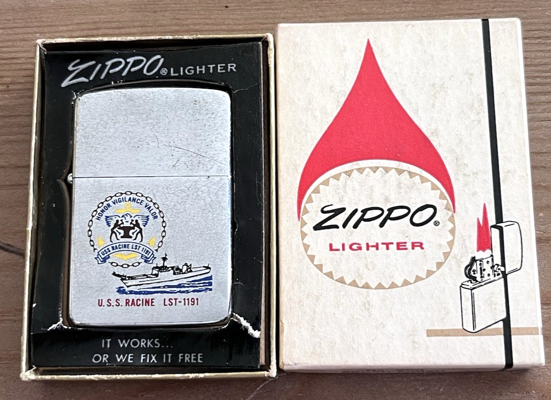 Vintage 1985 Zippo USS Racine LST-1191 US Navy USN Military Ship Lighter w/ Box