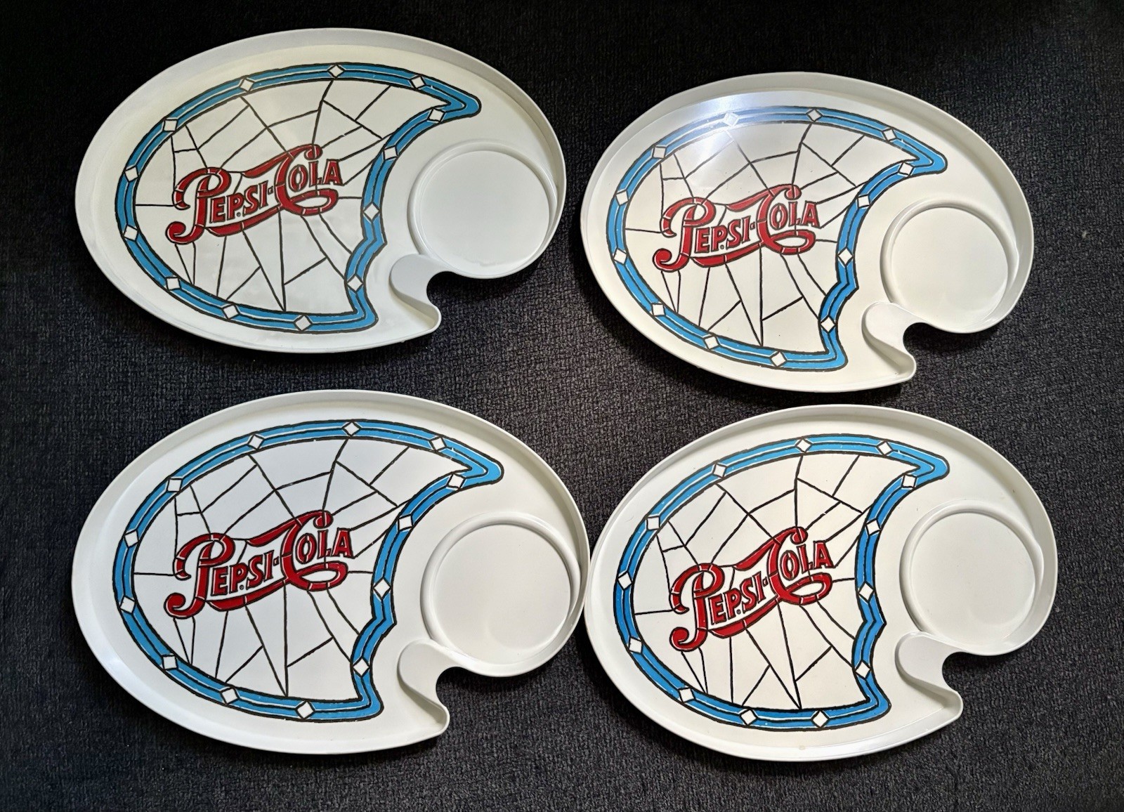 Set of 4 Vintage Pepsi Cola Snack Tray Plate Melamine Plastic 80’s