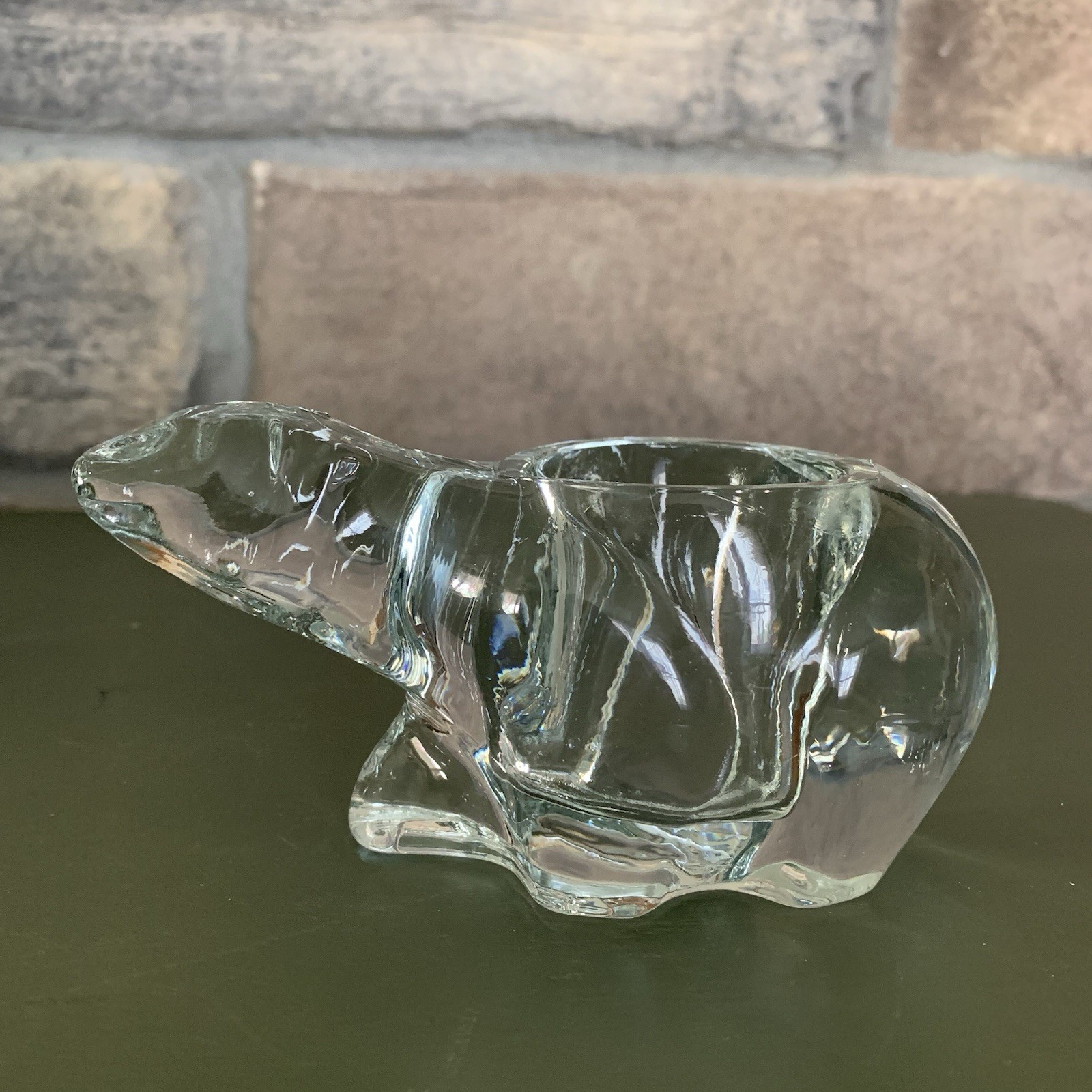 Vintage  Crystal Clear Glass Polar Bear Votive Tea Light Holder