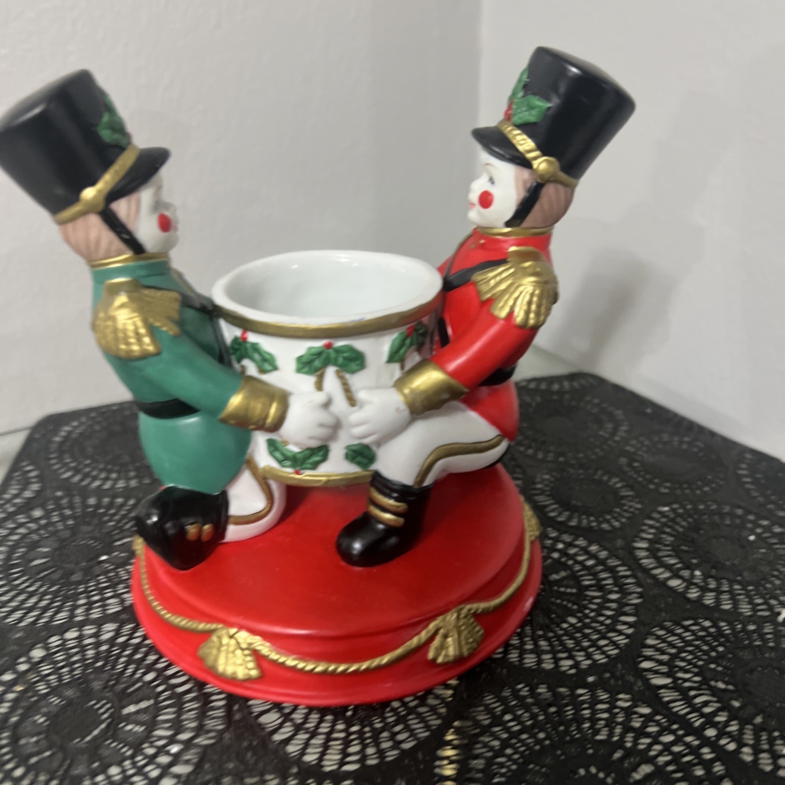 Partylite Christmas Toy Soldier Votive Candle Holder Drum Ceramic Holiday P7637