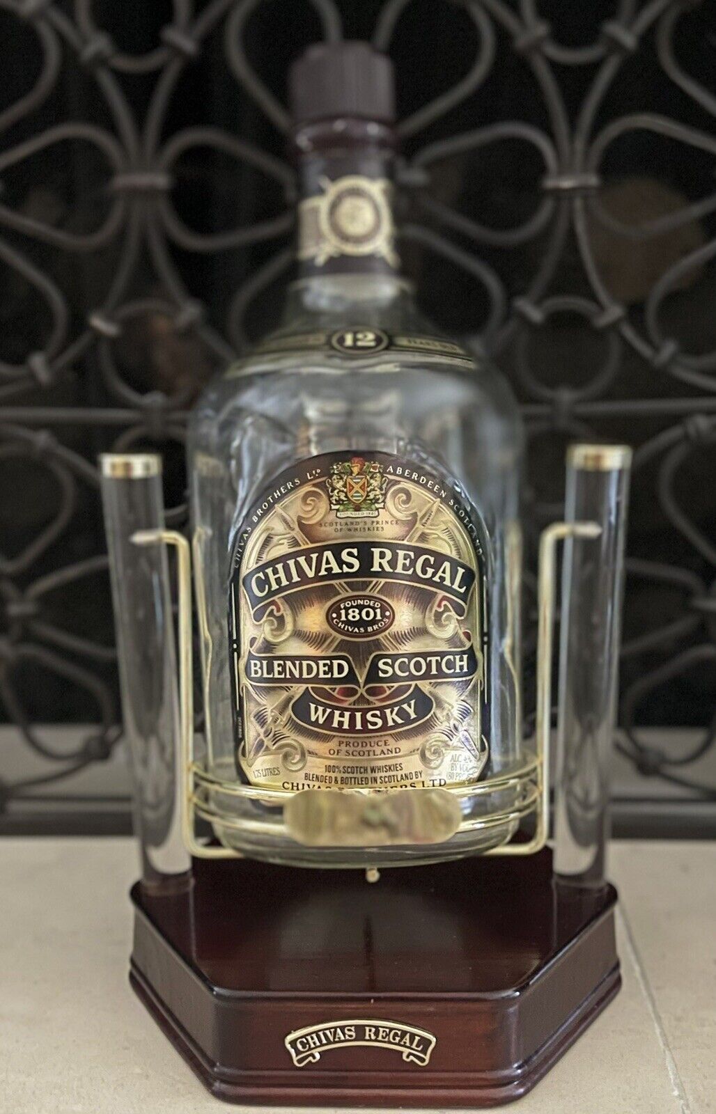 Vintage Chivas Regal Swinging Bottle Cradle w/ Original Bottle