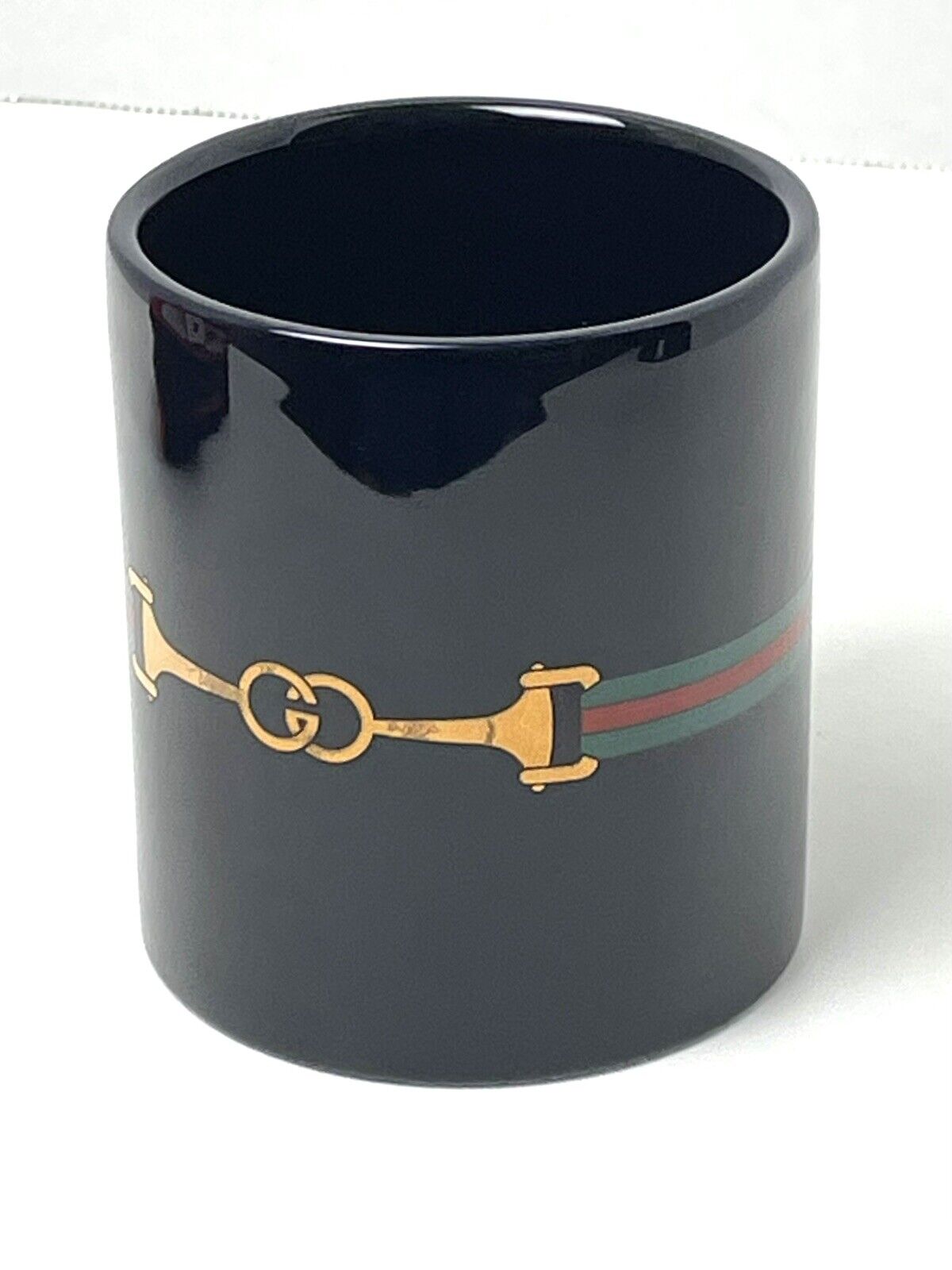 Vintage Gucci Horsebit Porcelain Mug Black Gold Authentic Made in Italy