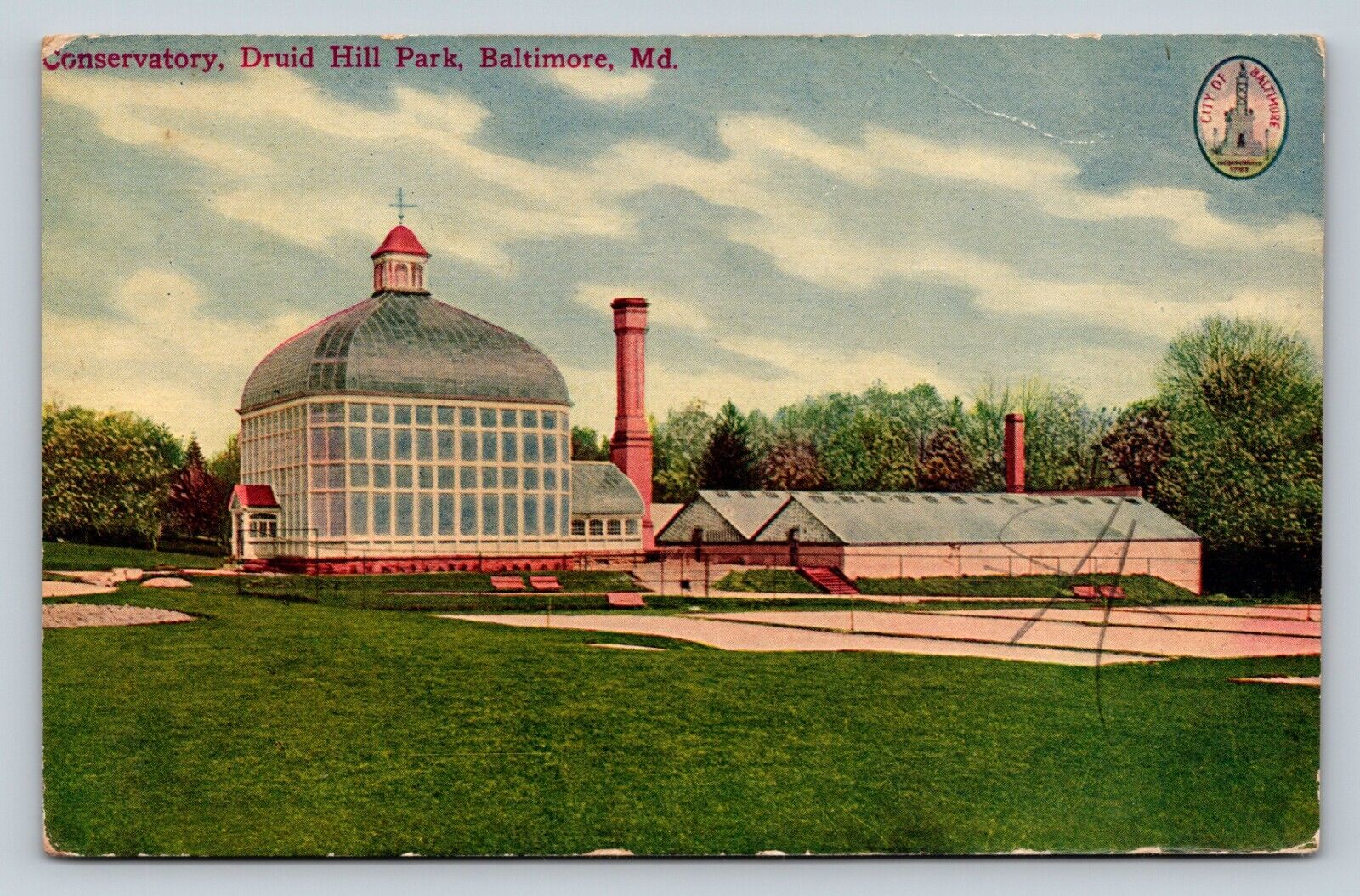 c1917 Baltimore Maryland MD Conservatory Druid Hill Park ANTIQUE Postcard 1c