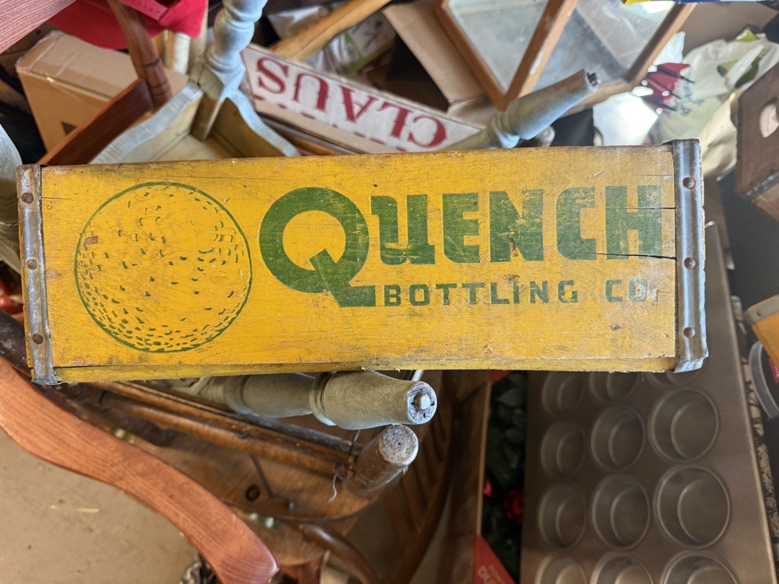 Vintage Rare Quench Soda Pop Crate, Wooden Box, Yellow