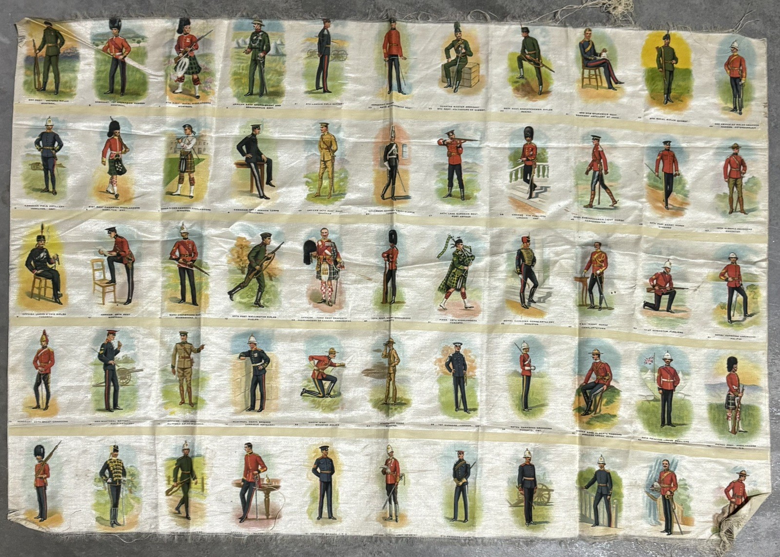 Antique Uncut Regimental Uniforms of Canada Tobacco Silks Military Panel Antique Uncut Regimental Uniforms of Canada Tobacco Silks Military Panel