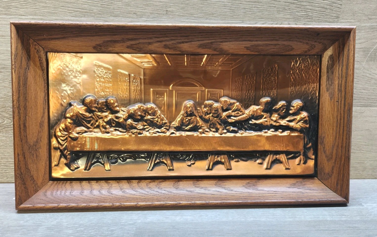 Vtg The Last Supper 3D Copper Picture Framed Wall Hanging Art Religious 14