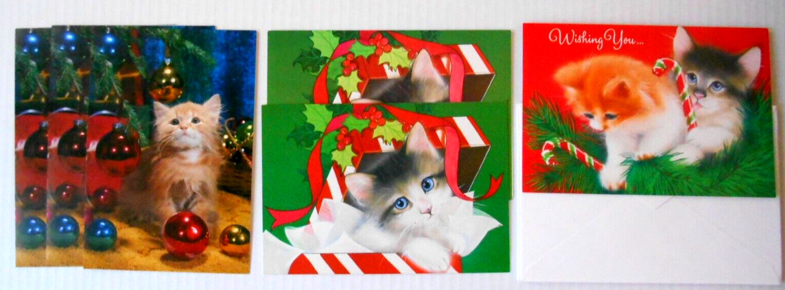 Lot of 6 Vintage Cat Kitten Feline Festive Greeting Cards Unused by Olympia