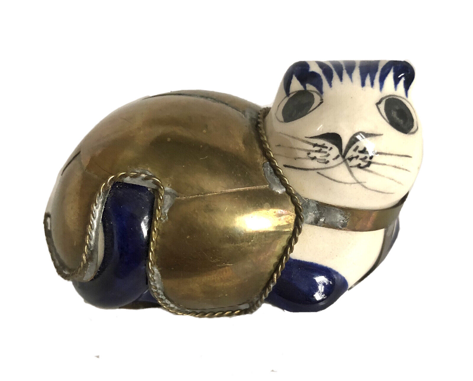 Tonala Cat Miniature Brass Cast Cat Figurine  2.5” Mexico Pottery  ......
