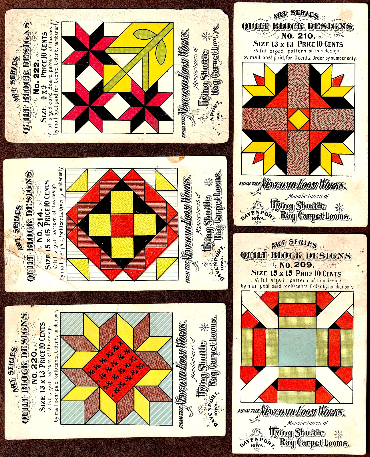 Authentic Antique 5x Quilt Block Designs Newcomb Loom Iowa Trade Card Lot SR.H.Q