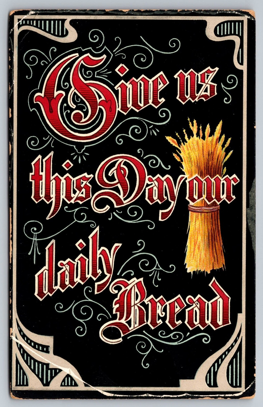 Give Us This Day Our Daily Bread Religious Vintage Postcard Wheat