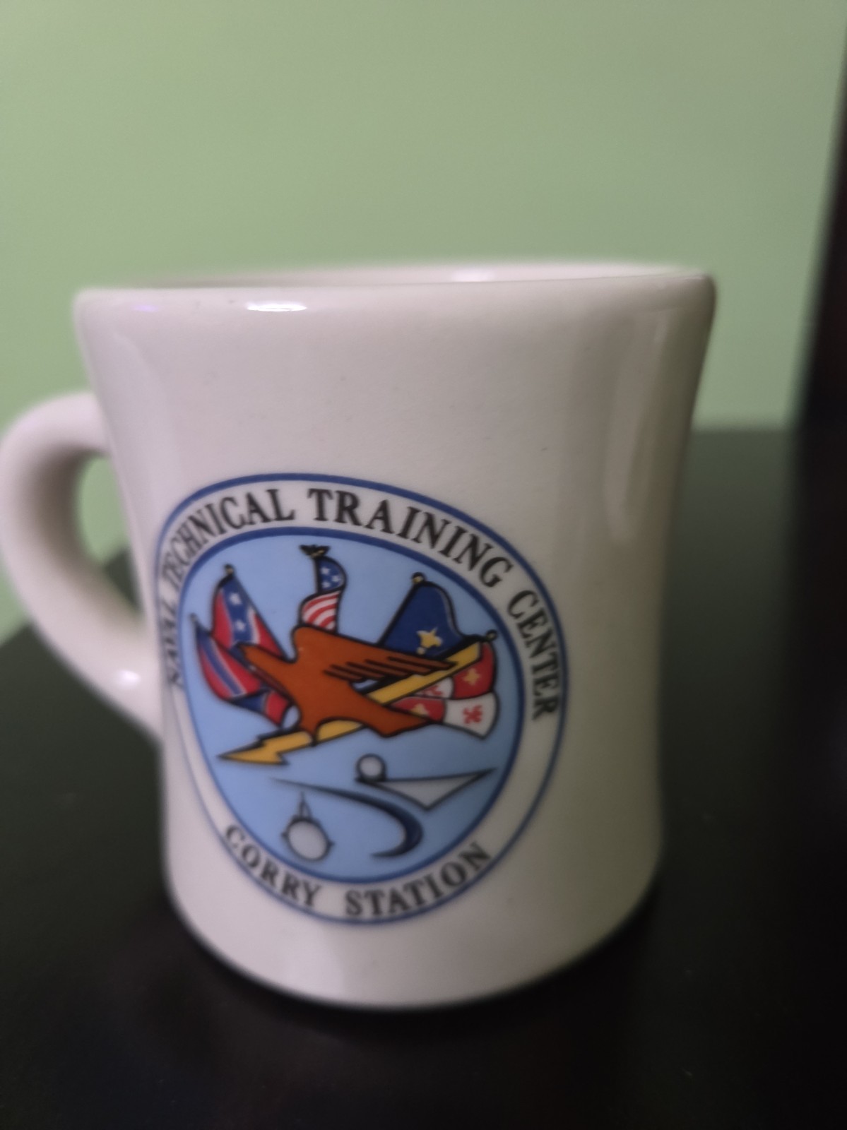 Vintage Navy NTTC Corry Station Coffee Mug Cup A&J Mug Shop Pensacola FL 1980s