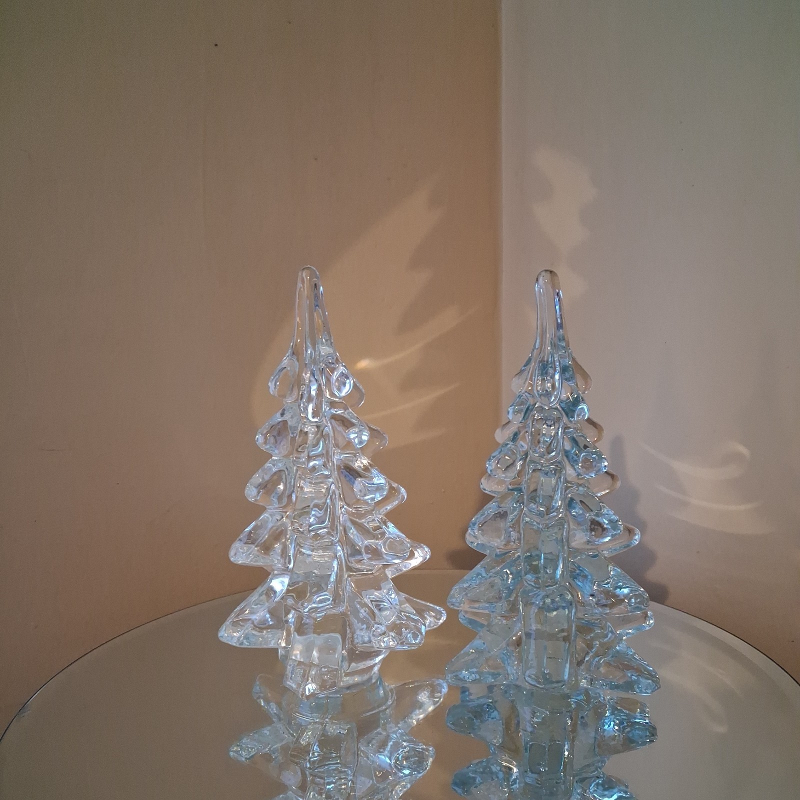 Set Of 2 Vintage Clear Art Glass Christmas Trees