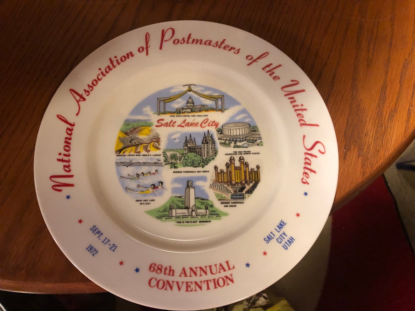 1972 U. S. POSTMASTERS---68TH CONVENTION----SALT LAKE CITY ---PLATE