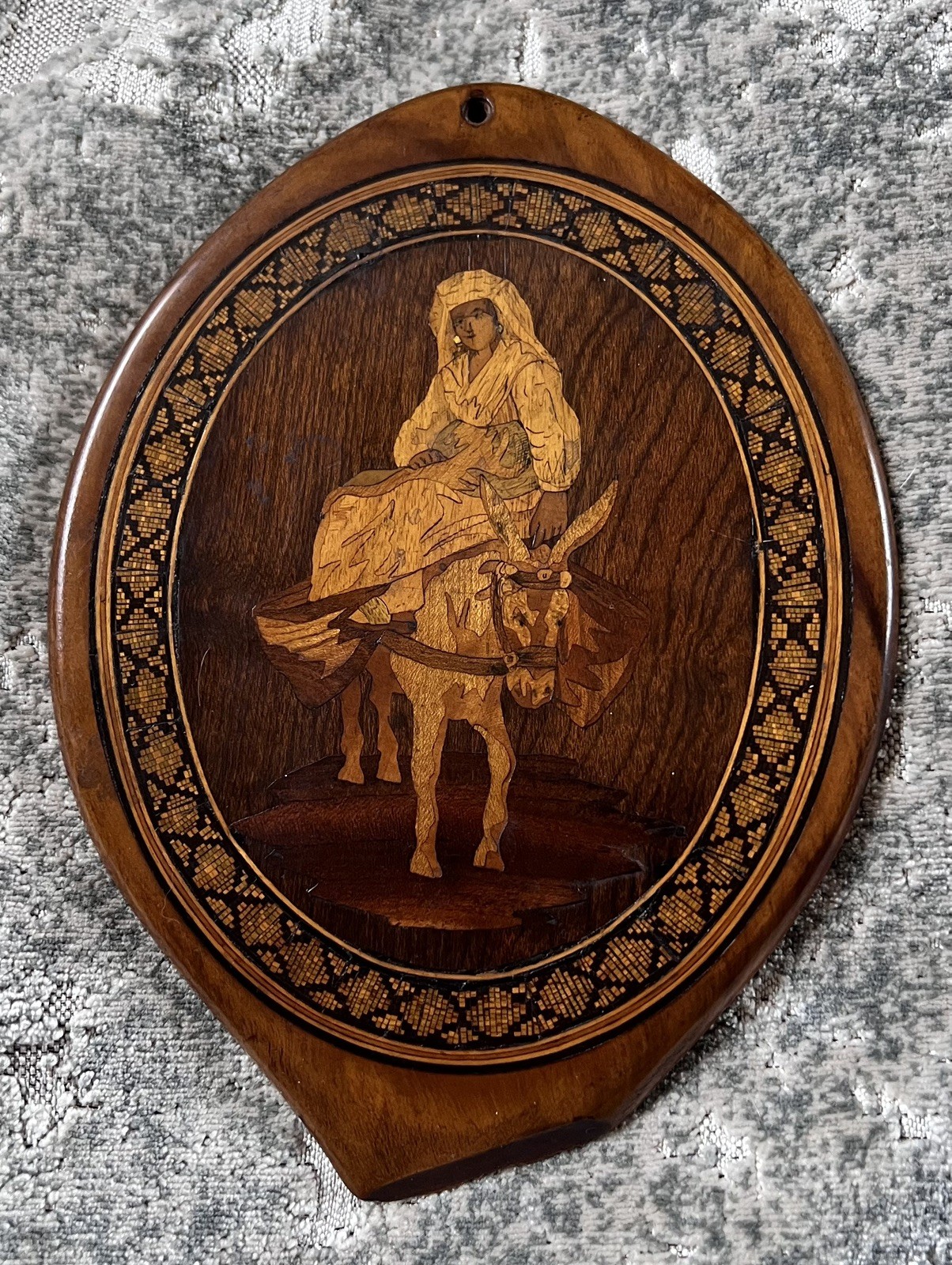 Grand Tour Souvenir Antique Sorrento Ware Italy Marquetry Madonna Mary Donkey