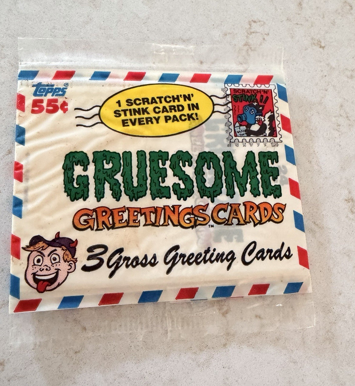 Topps 1992 Gruesome Greetings Sealed Packs Lot 11 (3 Cards) Scratch\'n\' Stink