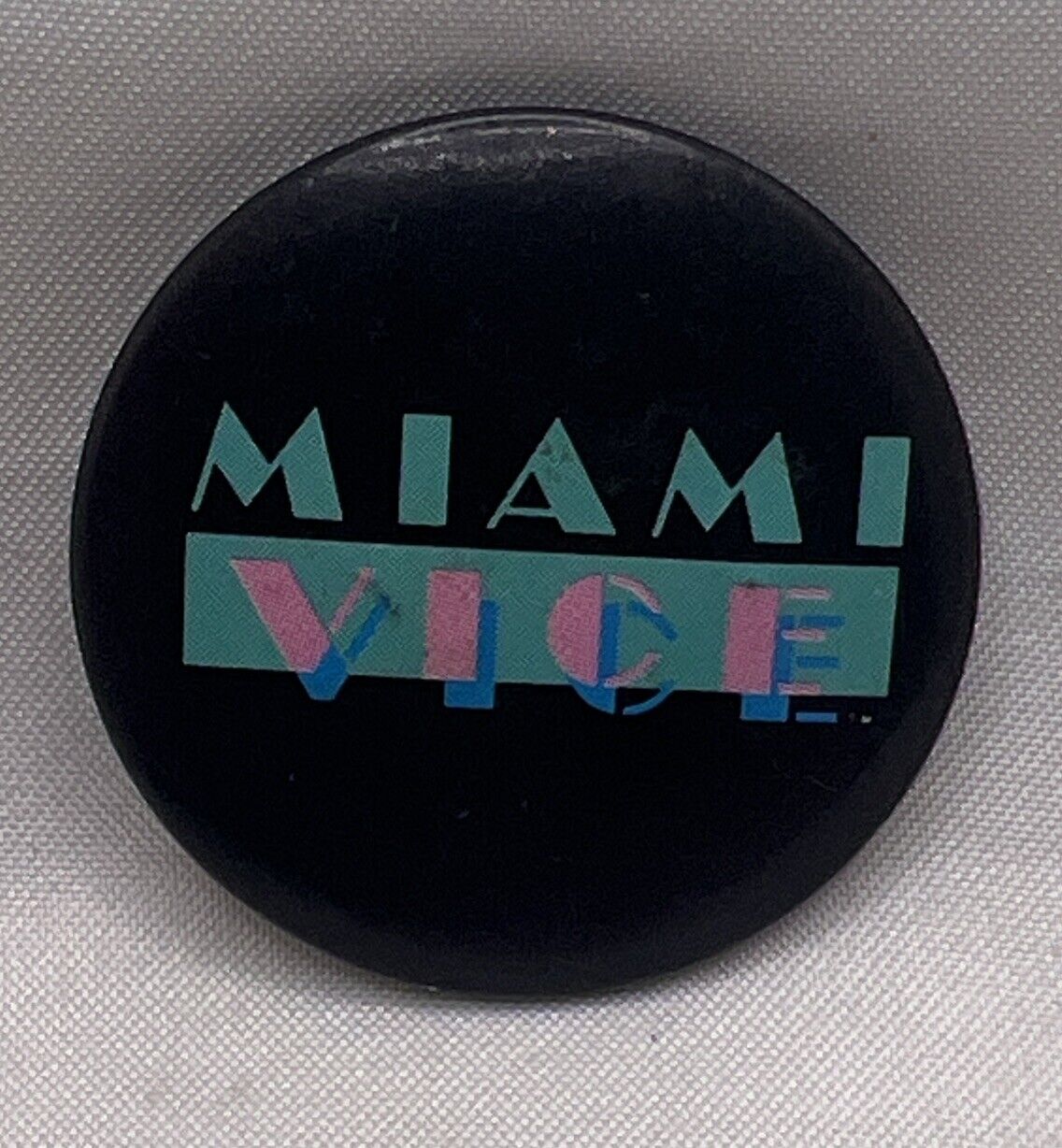 Vintage 1984 Miami Vice TV Show Logo Button Pin 1.25” Don Johnson