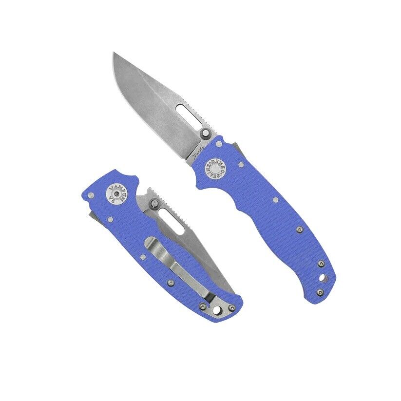 Demko Knives Folding Knife Blue G10 Handle 20CV Clip Point Plain Edge