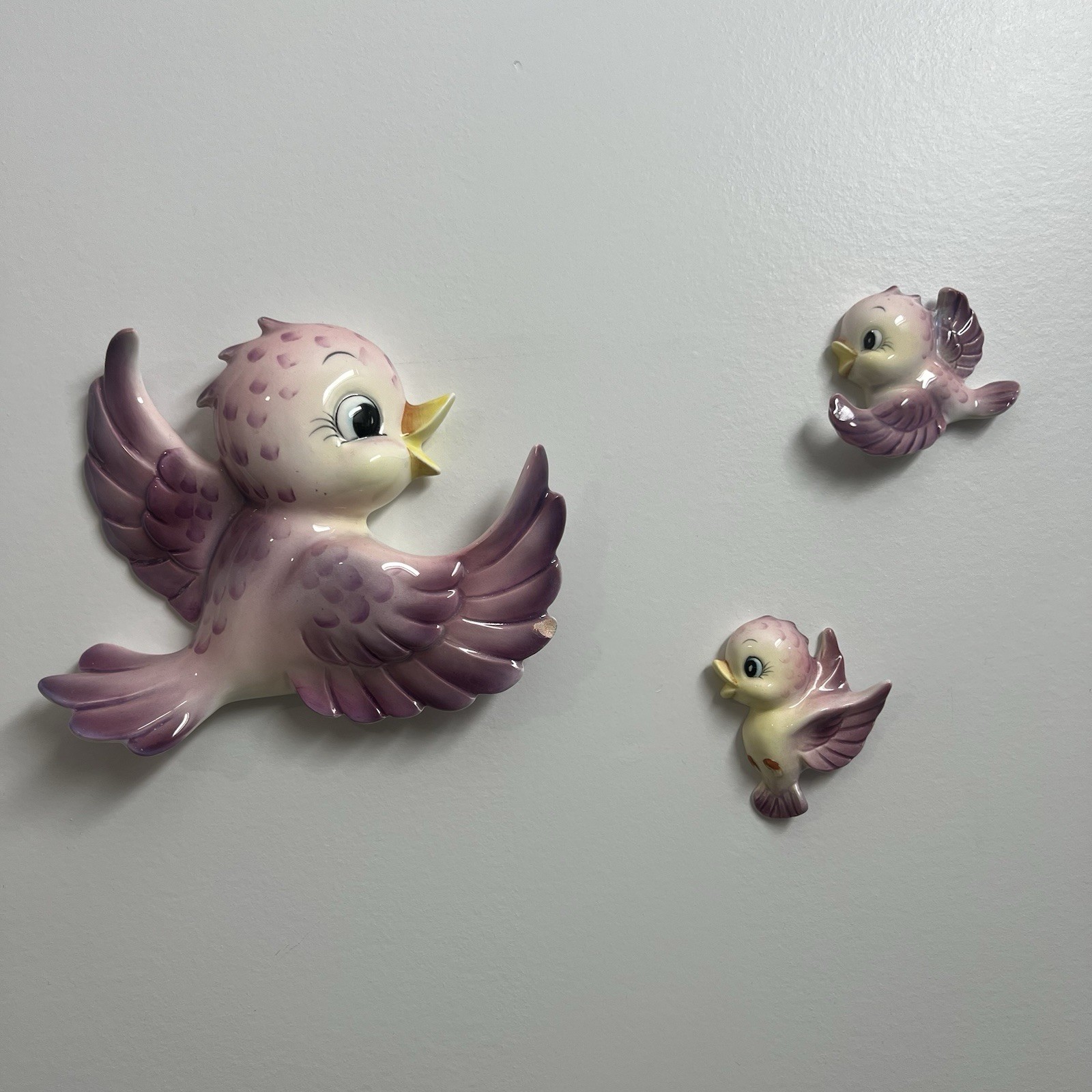RARE 50's 3 PC. Vintage Lefton PURPLE Bluebirds MCM