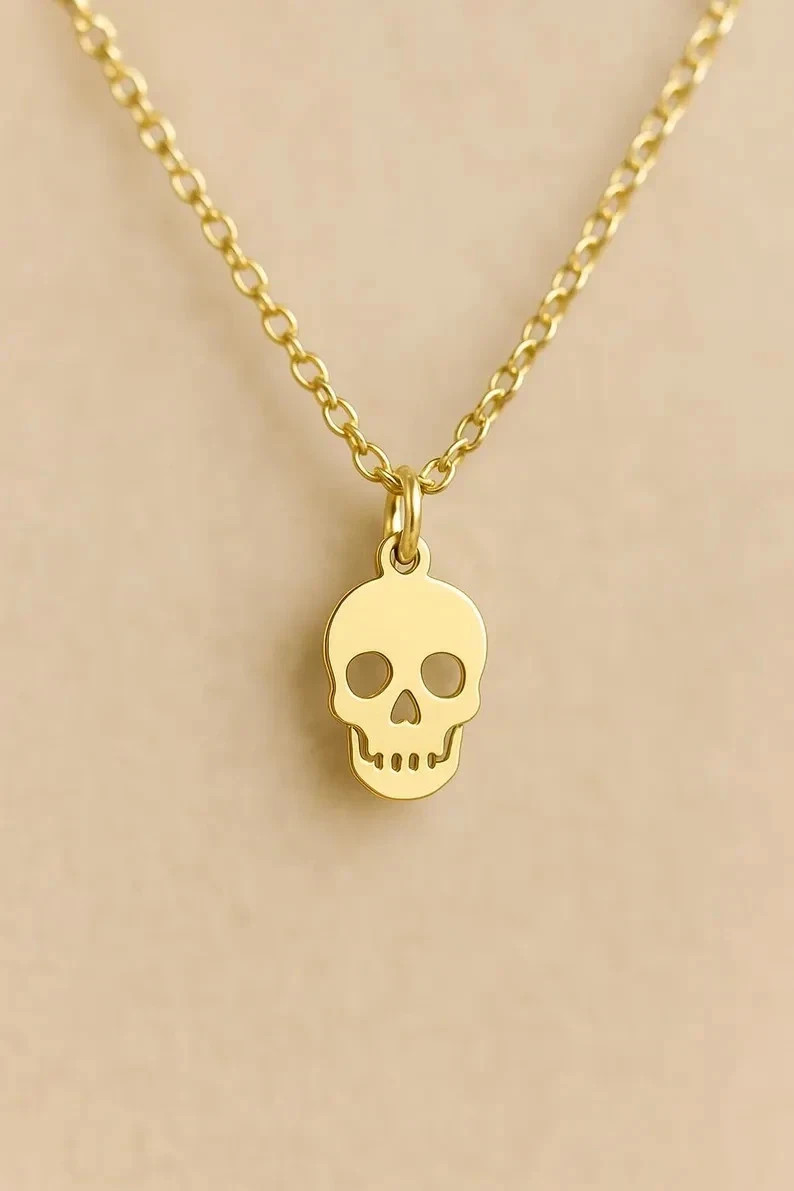 Halloween Skull Pendant Necklace in 10K Yellow Gold Over For Women\'s 18\