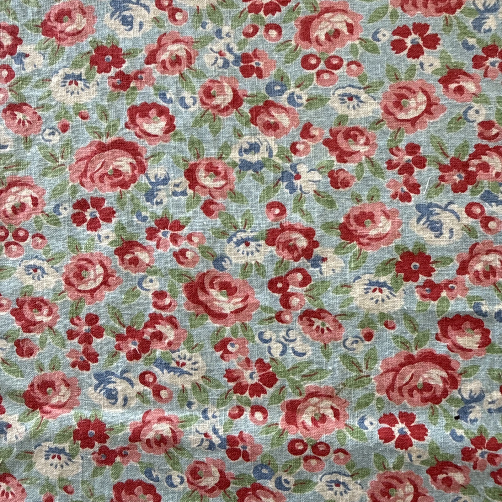 Pretty vintage feedsack fabric piece in blue, red green flowers 8.75x10\