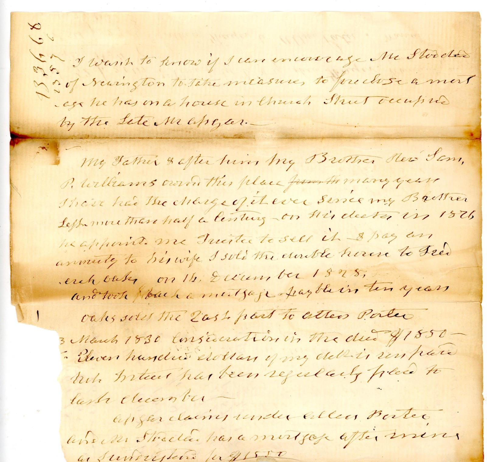Mid-19th Century Property & Mortgage Ledger Rev. Tom Williams Southington CT