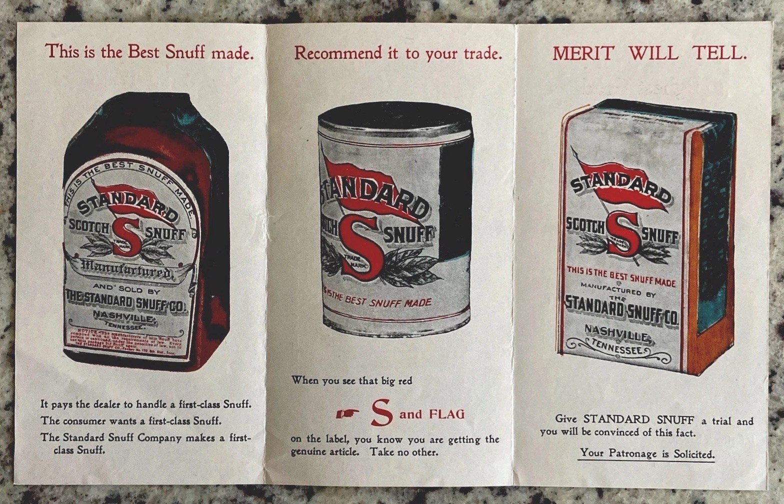 Early 1900s Standard Snuff Co Tobacco Tin Advertising Brochure Nashville TN