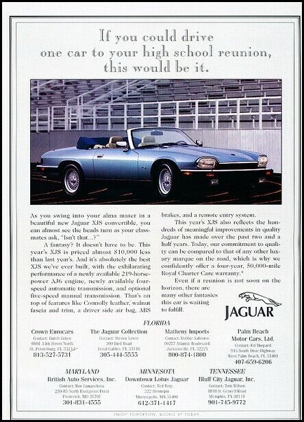1993 Jaguar XJ-S XJS Convertible Original Advertisement Print Art Ad K132