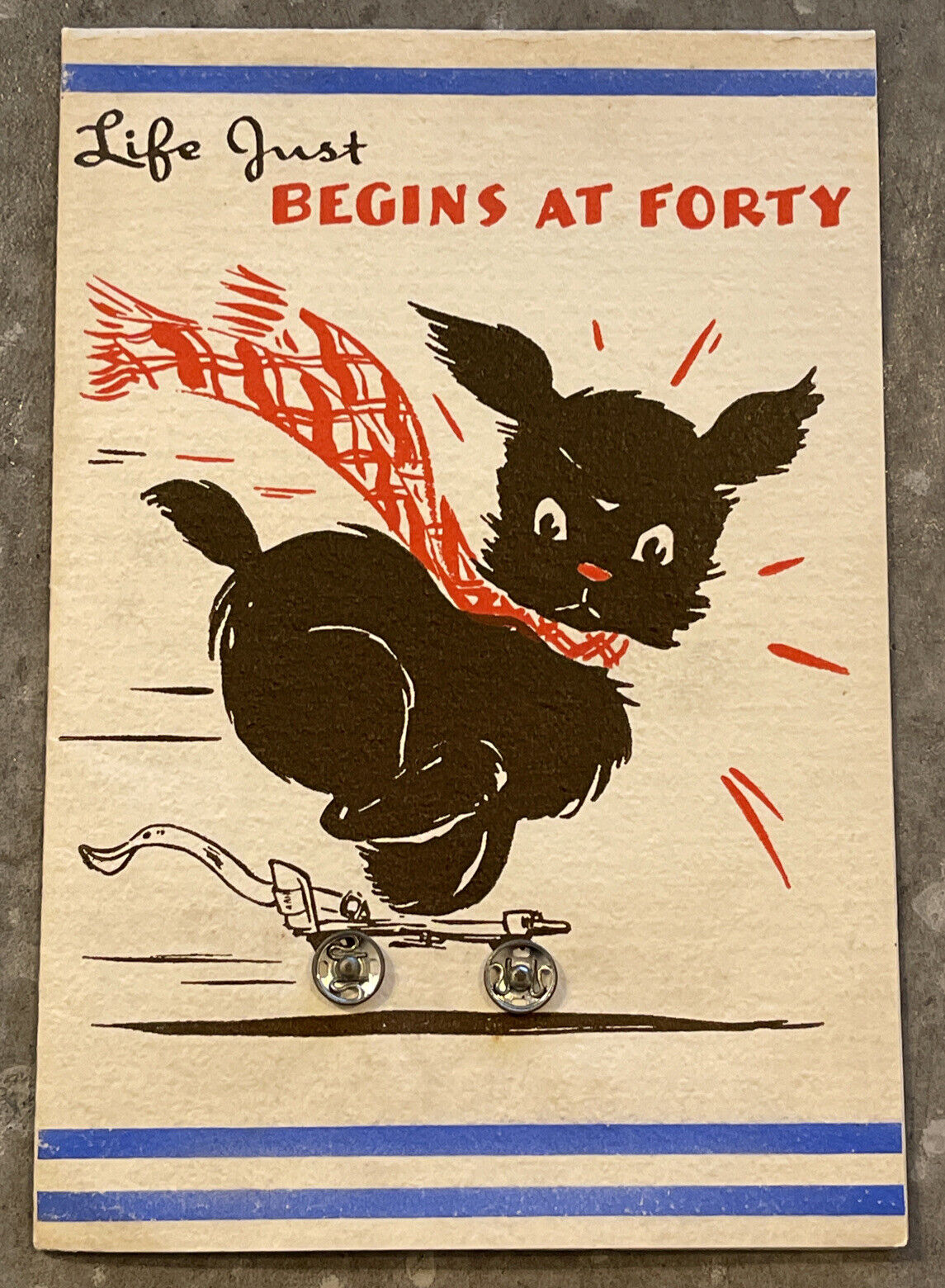 1940 Buzza Cardozo Roller Skating Dog Life Begins Forty Birthday Greeting Card