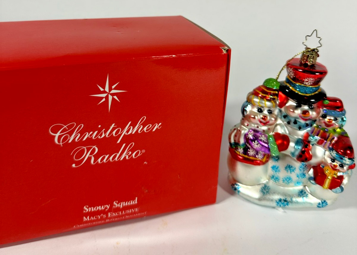 CHRISTOPHER RADKO BLOWN GLASS CHRISTMAS ORNAMENT SNOWY SQUAD MACYS EXCLUSIVE BOX