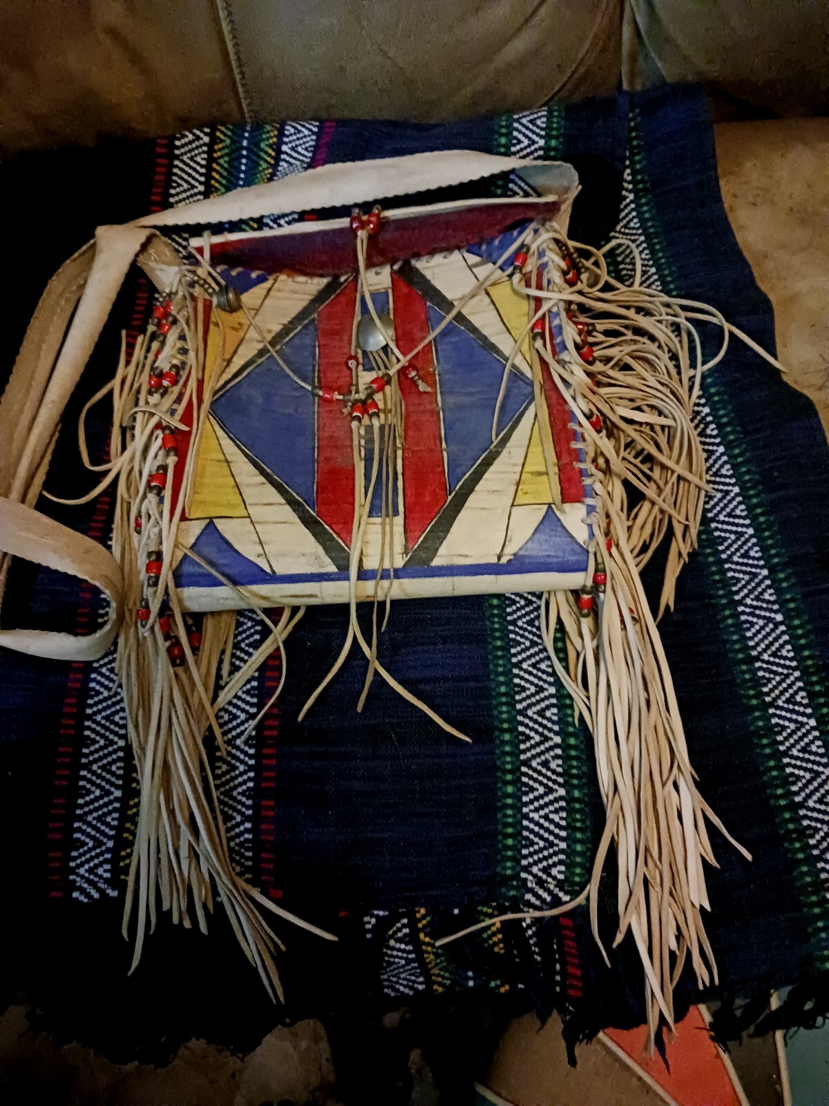 **AWESOME VINTAGE NATIVE AMERICAN  PARFLECHE PAINTED BAG LARGE VERY NICE $$ **