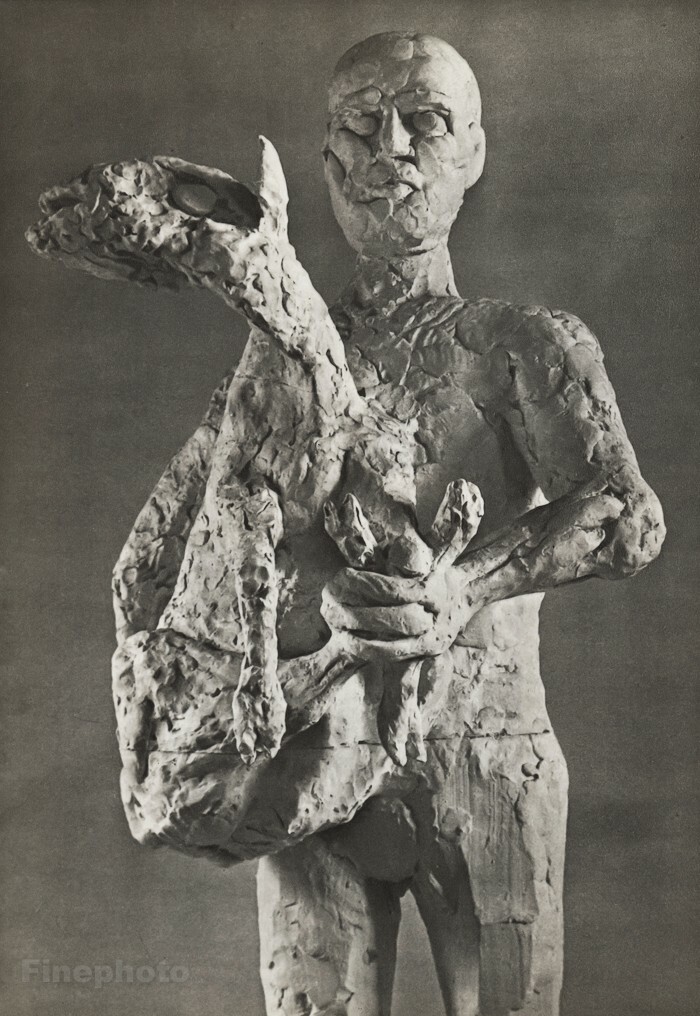1949 Brassai Original Photo Art Of Picasso Sculpture Plaster Man With Lamb 12x16
