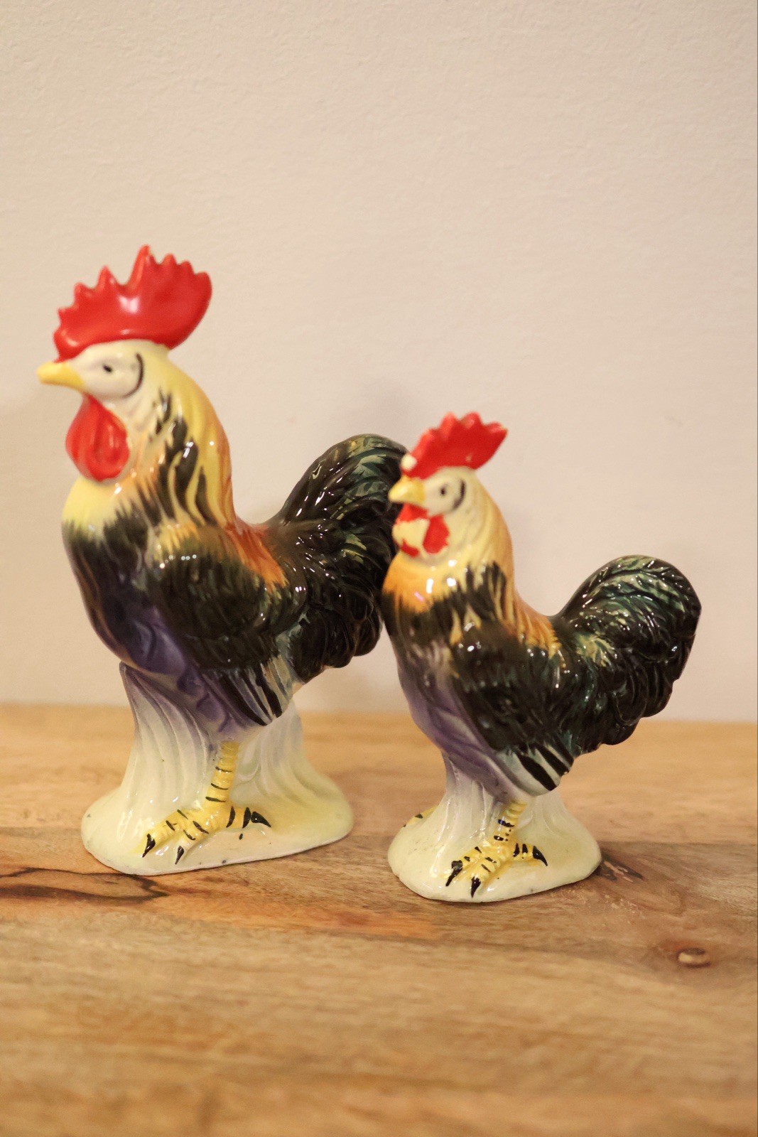 Vintage Ceramic Rooster Hen Figurine Set Mid Century Country Farmhouse Decor