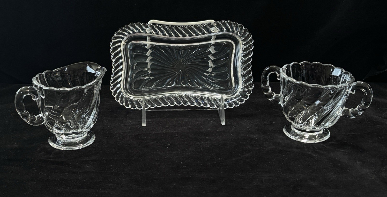 Fostoria Colony Individual Cream & Sugar w/ Tray c. 1940-1973