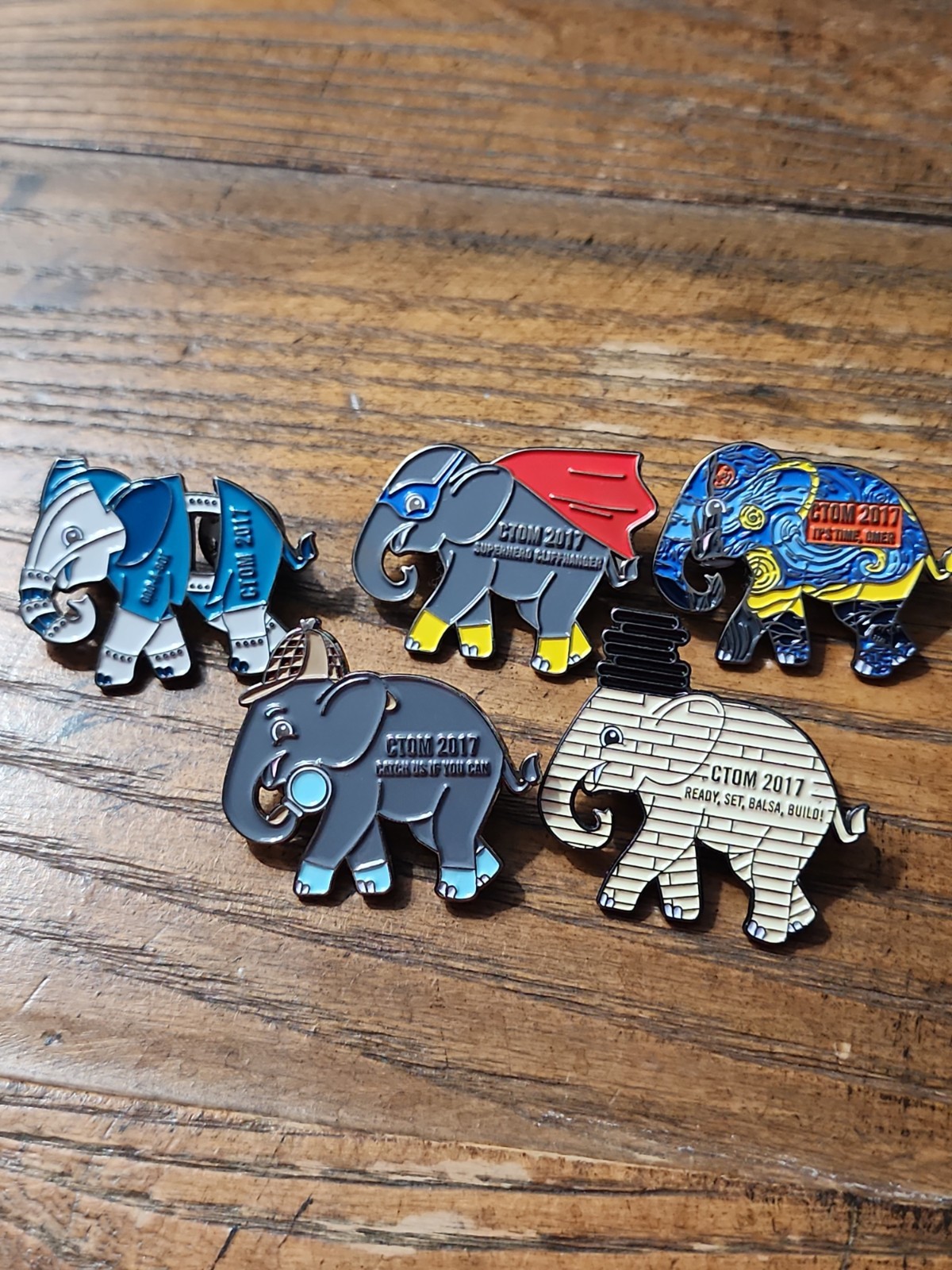 2017 Connecticut Odyssey Of The Mind OOTM 5 Piece Elephant World Finals Pin Set 