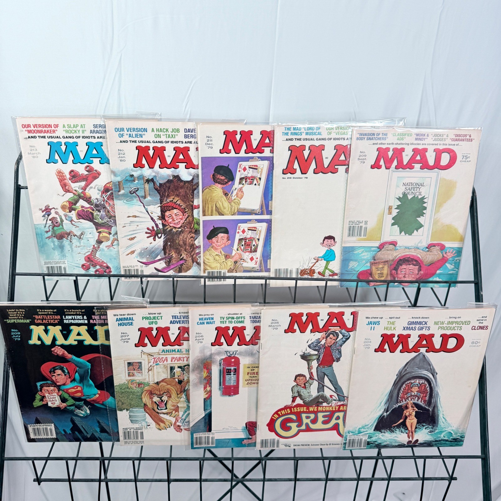 Vintage MAD Magazine 204-213 Lot 10 Issues 1979-1980 Superman Jaws Alien Parody