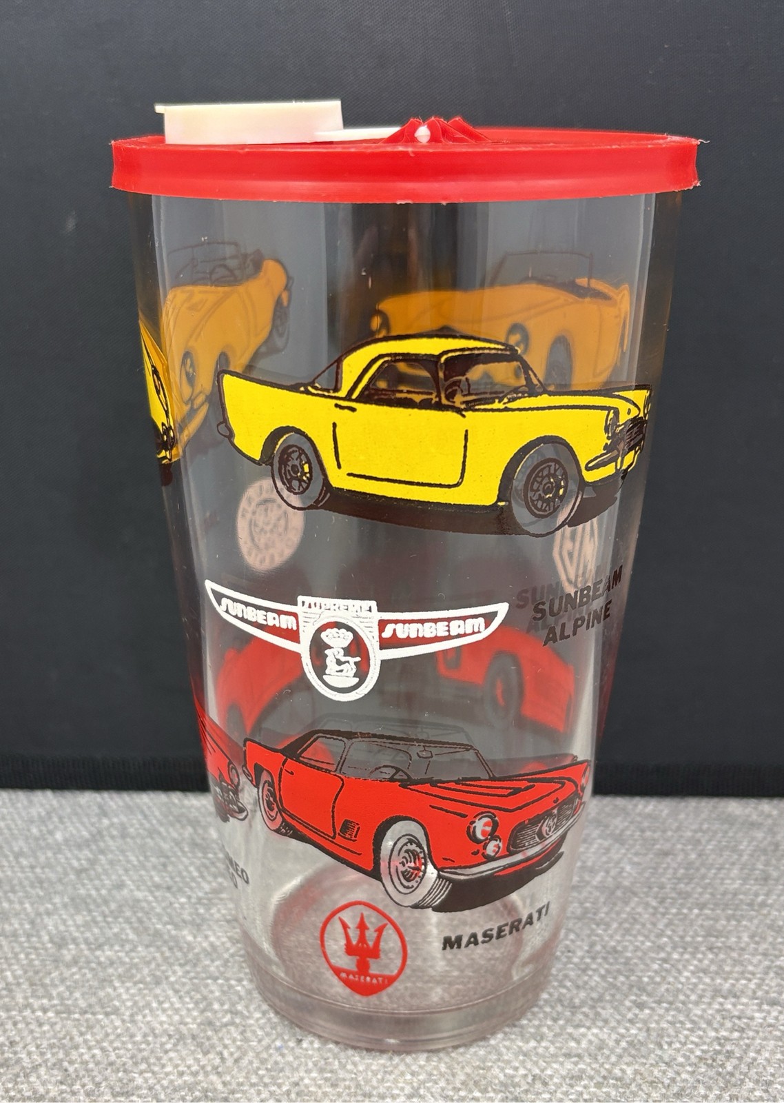 VTG Hazel Atlas Glass 1960s Cocktail Shaker Sunbeam Alpine Maserati Car Graphic