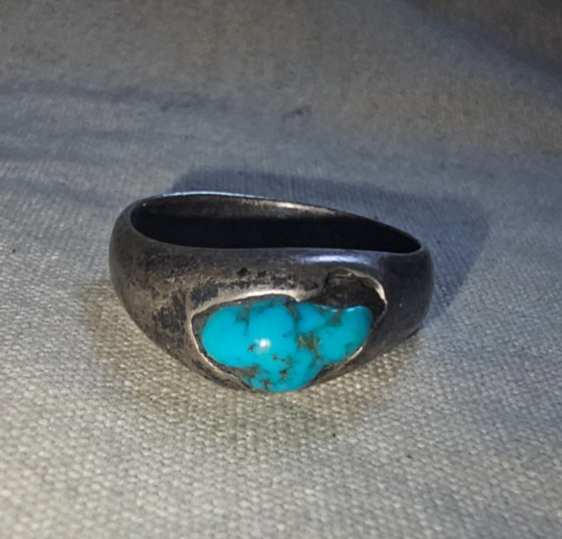 vtg old pawn Native American TURQUOISE & STERLING RING Mans sz 12.5