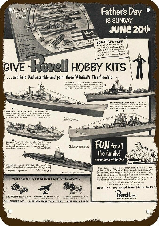 1954 REVELL ADMIRAL'S FLEET Ships Vintage-Look **DECORATIVE REPLICA METAL SIGN**