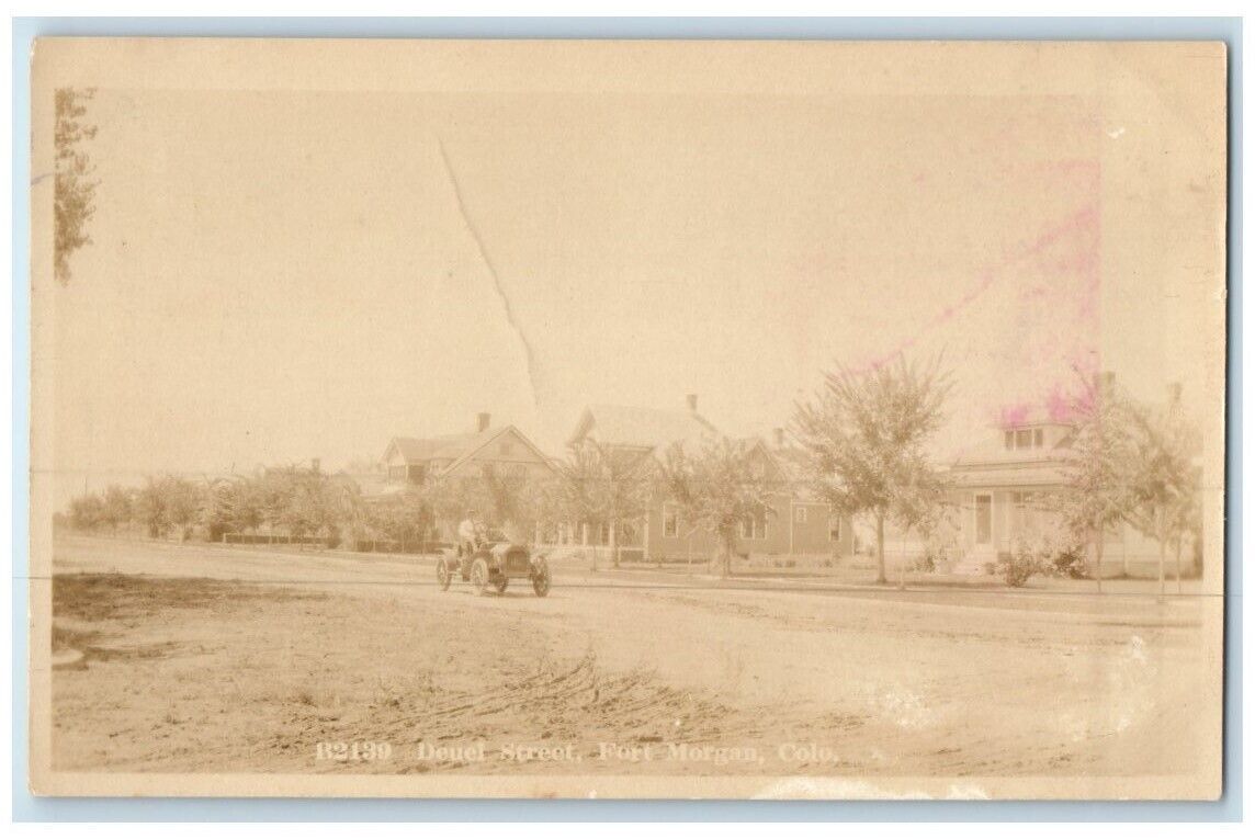 c1910's Deuel Street Residence Home Car View Fort Morgan CO RPPC Photo Postcard