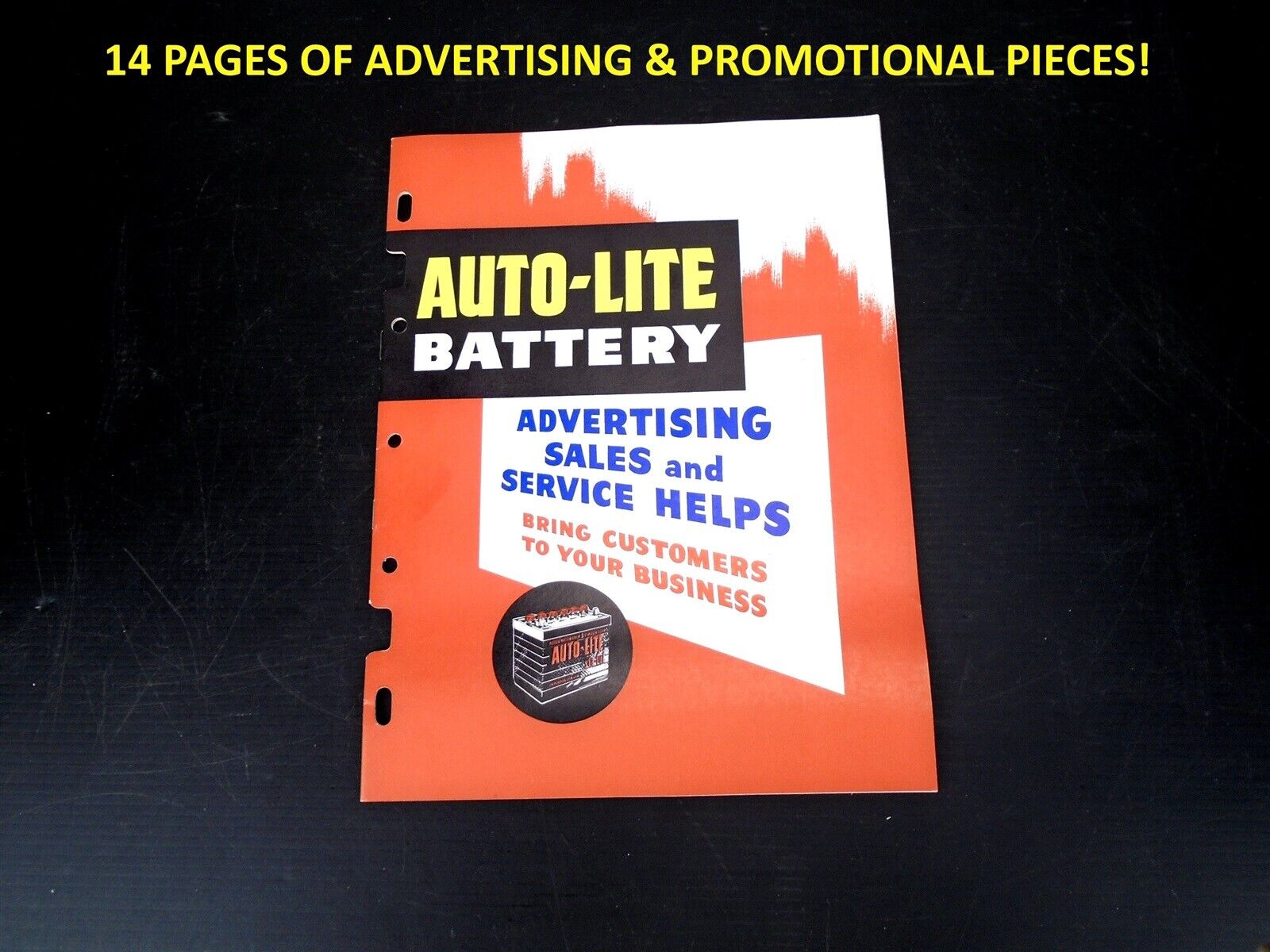 1957 AUTO-LITE Battery Dealer ADVERTISING 14pg Catalog CLOCKS THERMOMETERS SIGNS