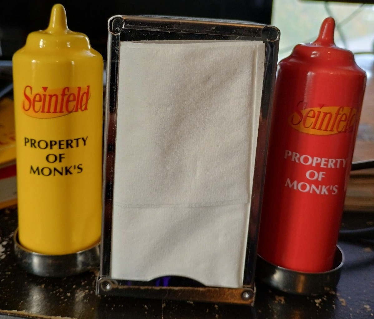 Seinfeld “Property of Monks Mustard/Ketchup Salt & Pepper Napkin Holders Unused