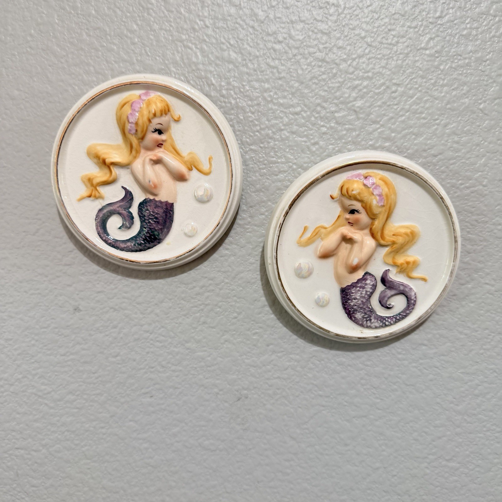 LEFTON 2 MERMAIDS Wall Plaques Blonde sexy Twins MCM Vintage RARE LEFTON 2 MERMAIDS Wall Plaques Blonde sexy Twins MCM Vintage RARE