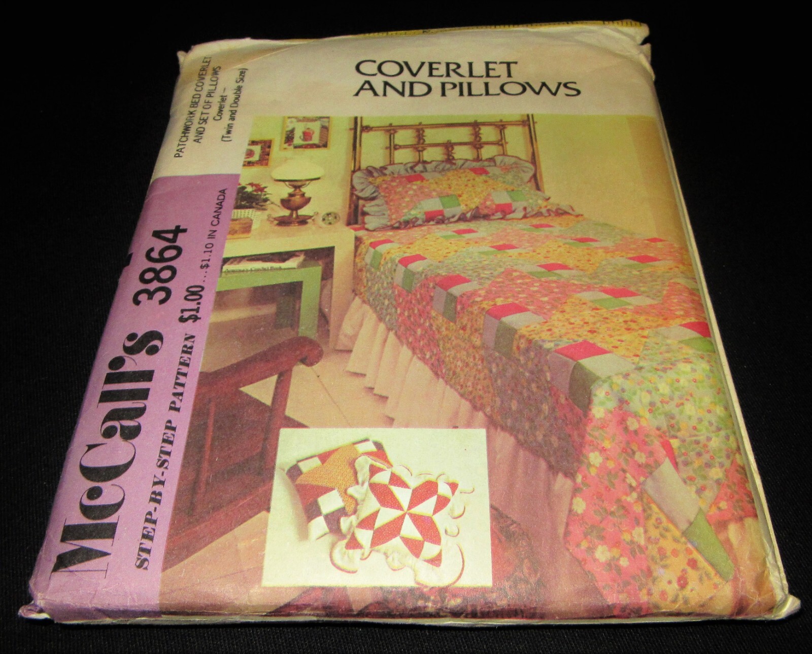 Vintage 1973 McCall's Pattern UNCUT 3864 Patchwork Coverlet & Pillows Twin & Dbl