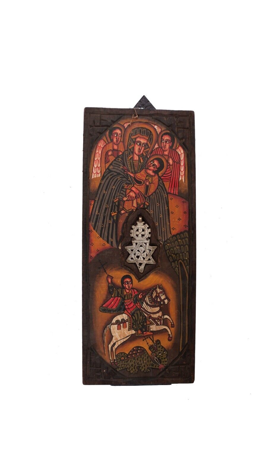 Hand made Ethiopian Wooden Icon with Cross Pendant Orthodox Coptic Christian 