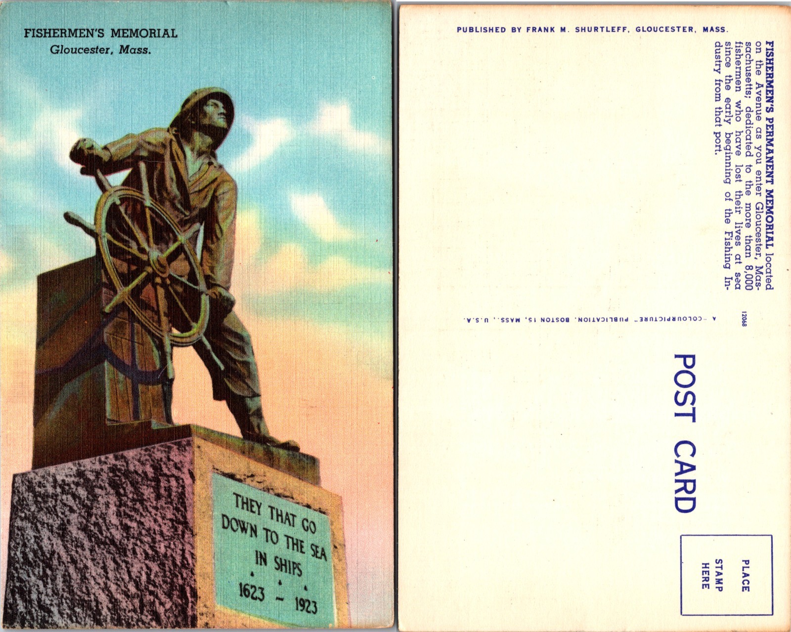 Fishermen\'s Memorial Gloucester MA Postcard